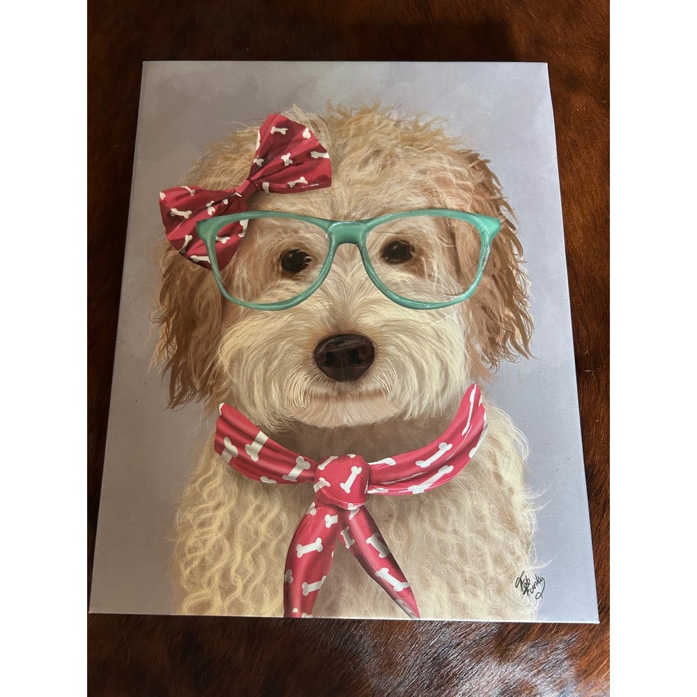 Fab Funky Dog with Glasses Canvas Wall Art Goldendoodle Portrait Print